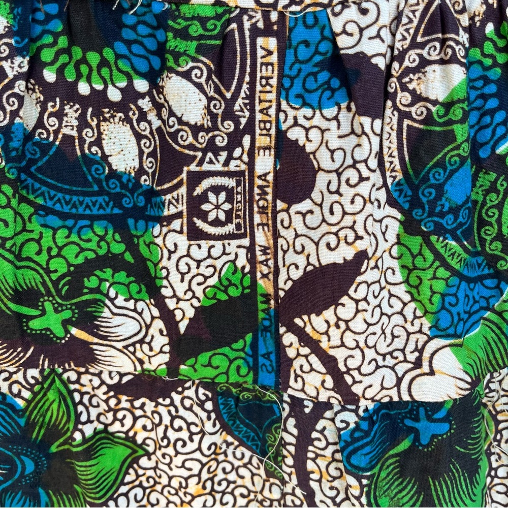 Vintage Hawaiian tiki print retro style flare dress homemade cotton XL 40” bust - Picture 5 of 5